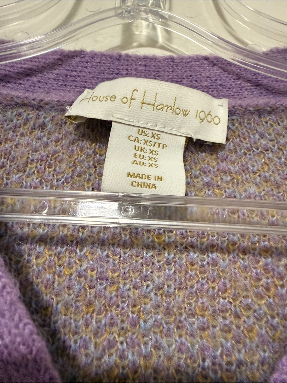 House of Harlow Lavender Plaid V-Neck Button Cardigan Sweater - Picture 2 of 3